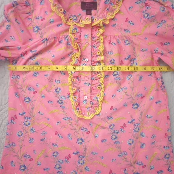 J. Crew Liberty Art Fabric Pink Floral Eyelet Trim Long Sleeve Blouse Size XS - Picture 12 of 14